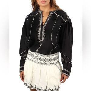 Isabel Marant Etoile Pelson Embroidered Cotton Blouse NWOT Size Large